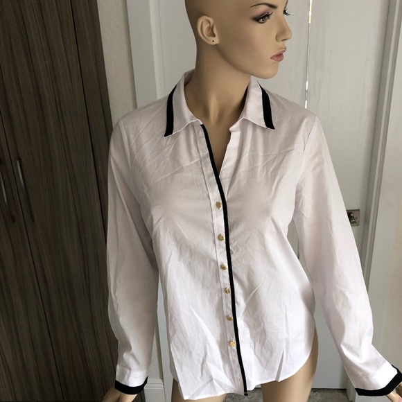 New Anne Klein White Cotton Stretch Button Shirt - Picture 6 of 7